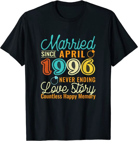 Discover 25th Wedding Anniversary Love Story Married Since April 1996 T-Shirt