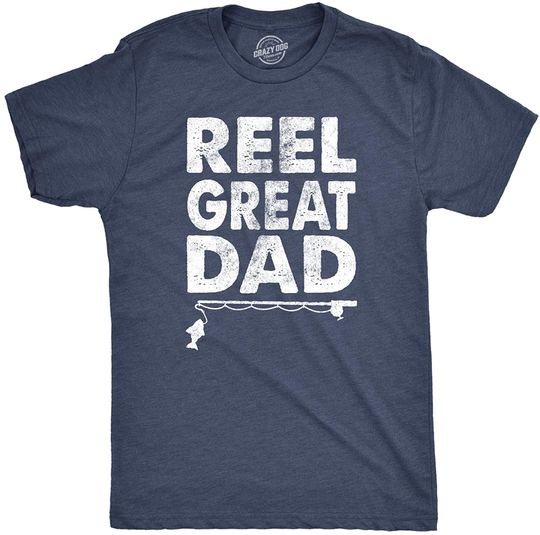 Discover Mens Reel Great Dad T Shirt Funny Fathers Day Fishing Tee Gift for Fisherman