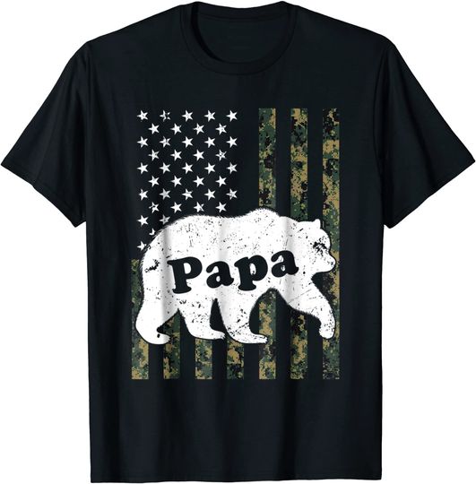 Discover Mens Mens Papa Bear T-Shirt Camouflage USA American Flag