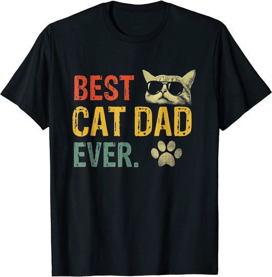 Discover Vintage Best Cat Dad Ever T-Shirt Cat Daddy Gift T-Shirt