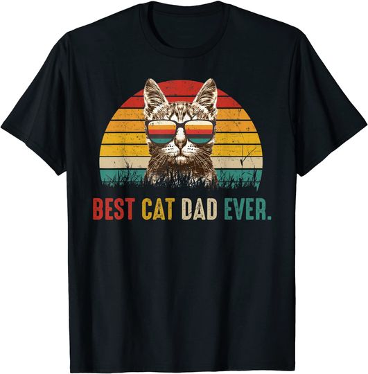 Discover Mens Best Cat Dad Ever Funny Vintage Best Cat Dad ever T-Shirt