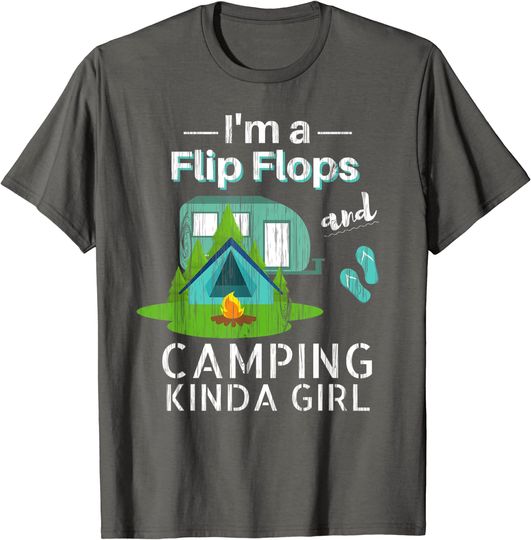 Discover Funny Womens Girls Camping Shirt Flip Flops Roadtrips RV