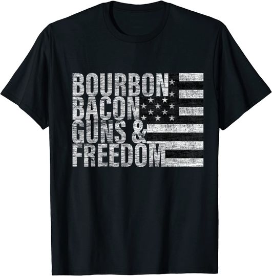 Discover Bourbon Bacon Guns & Freedom T-shirt Flag Tee