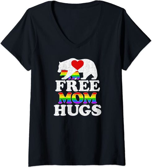 Discover Womens Gay LGBT Pride Mama Bear For Women Free Mom Hugs V-Neck T-Shirt