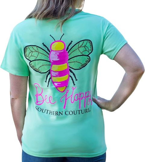 Discover Bee Happy Bumble Mint Green Cotton Fabric Classic Fashion T-Shirt