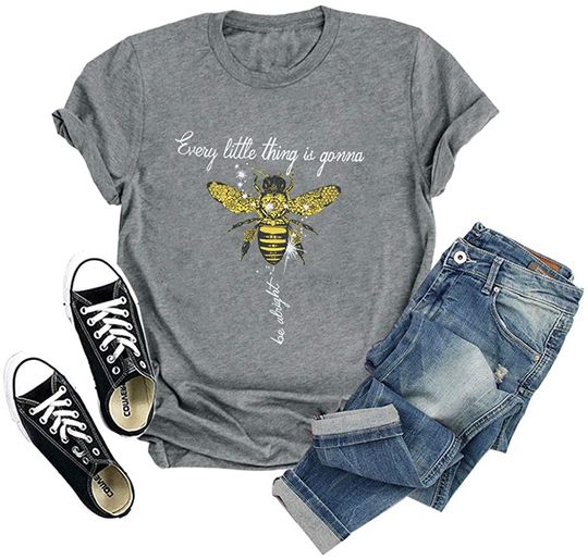 Discover Women Bee Graphic Tshirt Funny Saying Letter Print Short Sleeve Round Neck Top Tees
