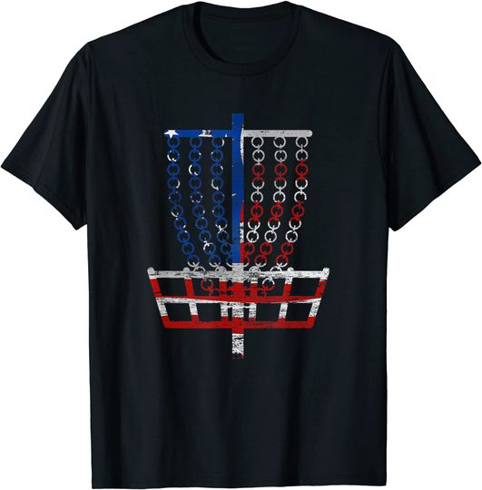 Discover Cool US Flag Disc Golf Basket - Fourth of July Golfer Gift T-Shirt