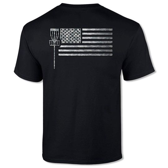 Discover Disc Golfing American Flag Disc Golfer Short Sleeve Tee Shirt