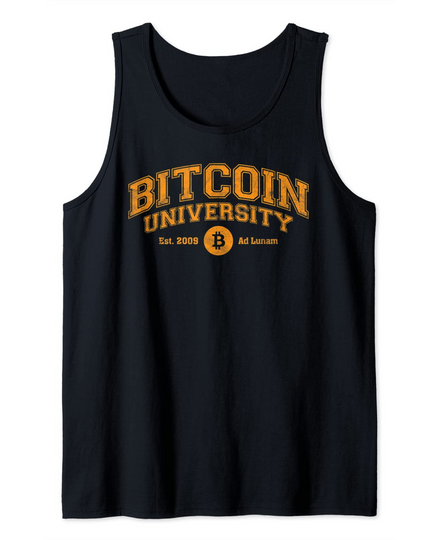 Discover Bitcoin University To The Moon, Funny Distressed College BTC Tank Top