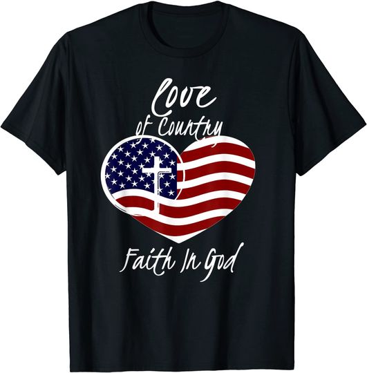 Discover Patriotic Christian Faith In God Heart Cross American Flag T-Shirt