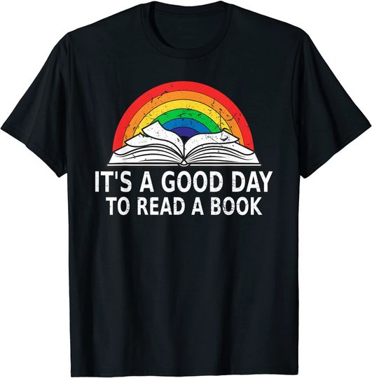 Discover it's a good day to read a book reading lovers retro rainbow T-Shirt