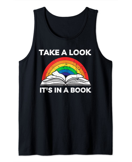 Discover take a look it's in a book reading vintage retro rainbow Tank Top