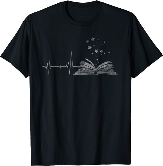 Discover Vintage Retro Distressed Heartbeat Book Reader Lover Gift T-Shirt