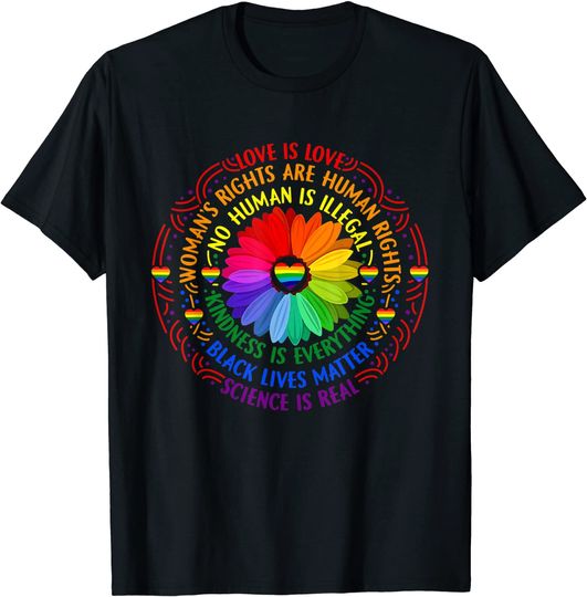 Discover Rainbow Black Lives Matter Science LGBT Pride Flower T-Shirt