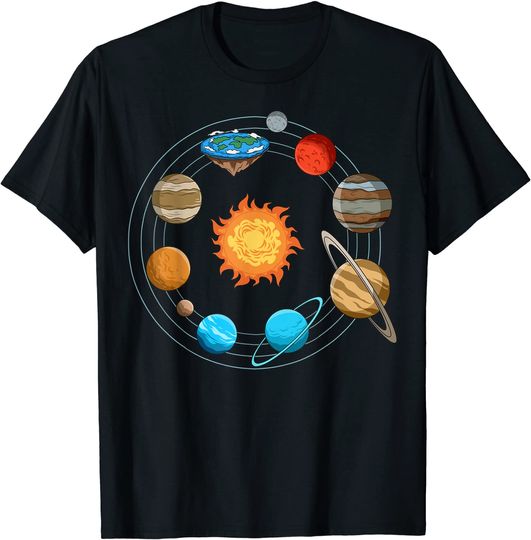 Discover Flat Earth Joke Flat Earthers Solar System T-Shirt