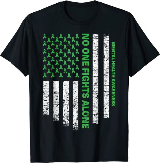 Discover No One Fights Alone USA Flag Mental Health Awareness shirts T-Shirt
