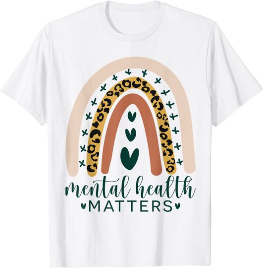 Discover Mental Health Matters Leopard Print Boho Rainbow Awareness T-Shirt