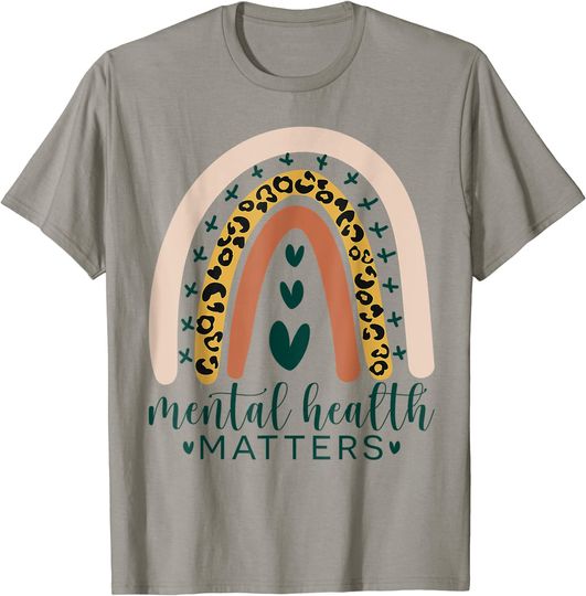 Discover Mental Health Matters Leopard Print Boho Rainbow Awareness T-Shirt