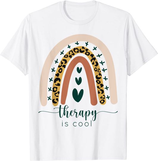 Discover Therapy is Cool Mental Health Awareness Rainbow Leopard Cute T-Shirt