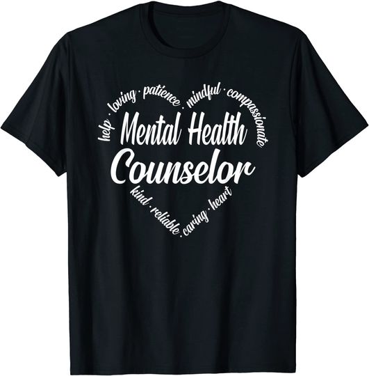 Discover Mental Health Counselor Heart Word Cloud T-Shirt