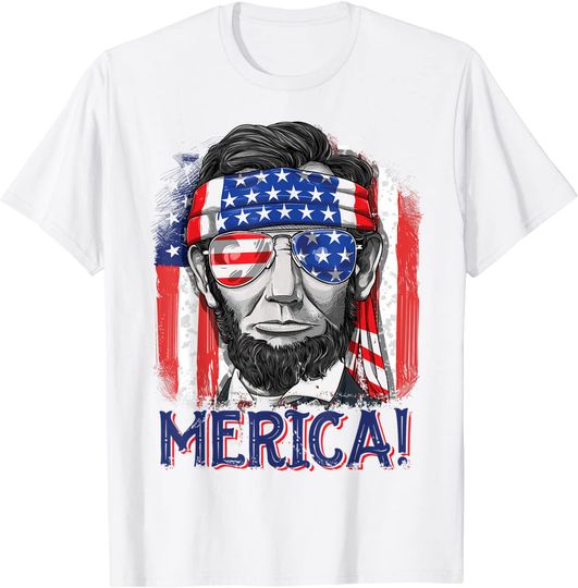 Discover Abraham Lincoln 4th Of July Merica Men Women American Flag T-Shirt