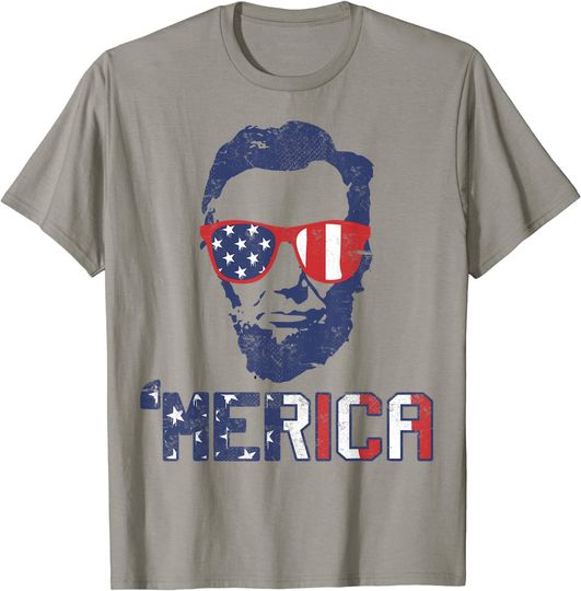 Discover Abraham Lincoln USA Flag 4th Of July Gift T-Shirt