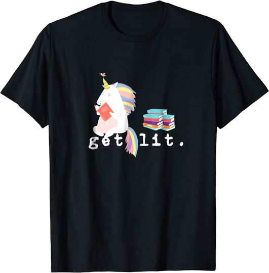 Discover Get Lit With Unicorn reading Books Funny Meme T Shirt