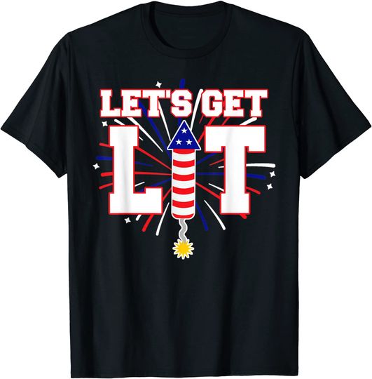 Discover Let's Get Lit Cute Fireworks Funny Fourth of July T-Shirt