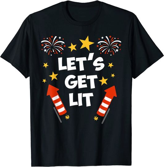 Discover Let's Get Lit Fireworks T-Shirt Funny Patriotic Fireworks T-Shirt