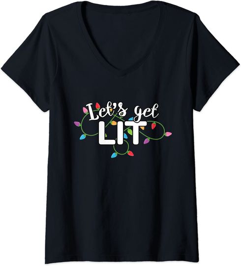 Discover Womens Christmas Lights Let's Get Lit Gift V-Neck T-Shirt