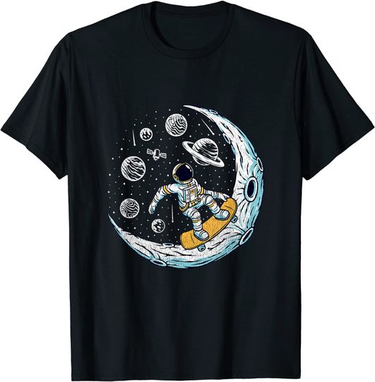 Discover Skating Astronaut Moon Kids Skater Boys Skateboard T-Shirt