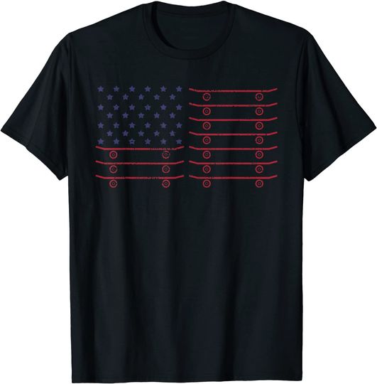 Discover Skateboard USA Flag 4th Of July Gift T-Shirt