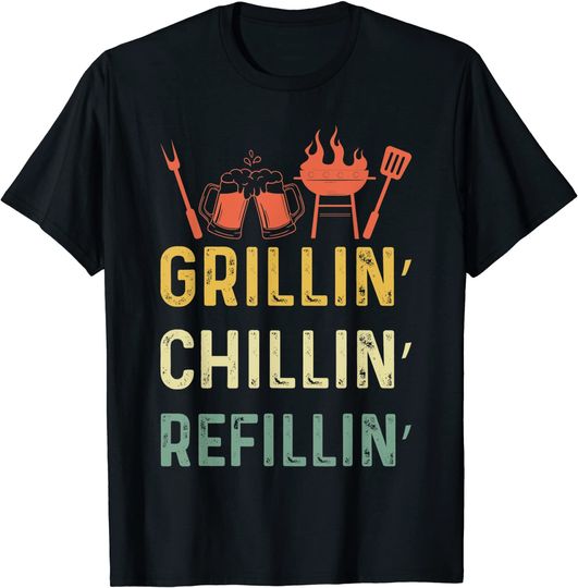 Discover Funny Vintage Grill Dad - Grilling Chilling Refilling T-Shirt