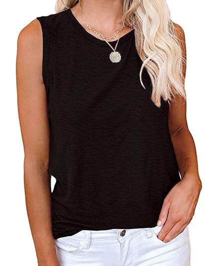 Discover Womens Sleeveless Tank Tops Crewneck Letter Printed Novelty Loose Fit Tops