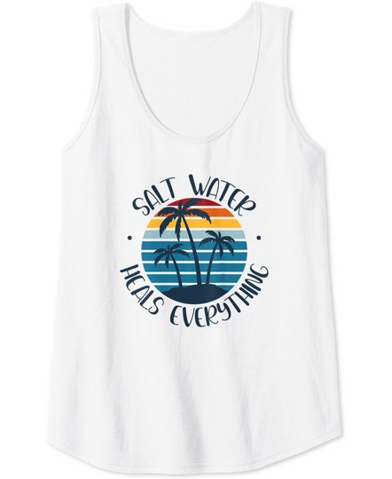Discover Womens SALT WATER HEALS EVERYTHING Retro Vintage Sunset Beach Vibe Tank Top