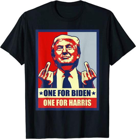 Discover Trump Middle Finger Biden Harris Republican American Flag T-Shirt