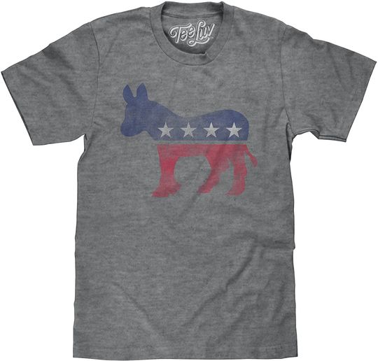 Discover Tee Luv Democrat Donkey T-Shirt - Soft Touch Grey Shirt