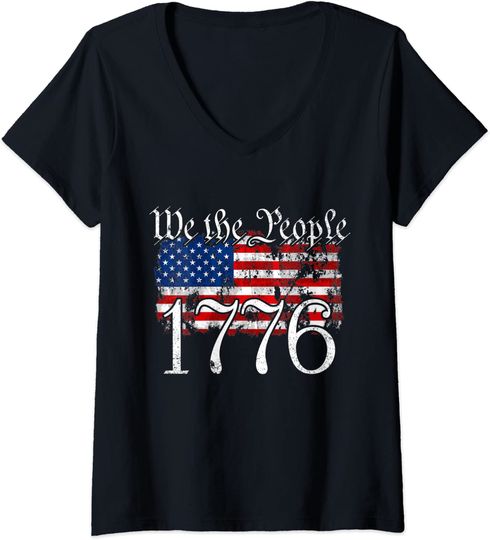 Discover Womens We The People 1776 U.S. Constitution Freedom American Flag V-Neck T-Shirt