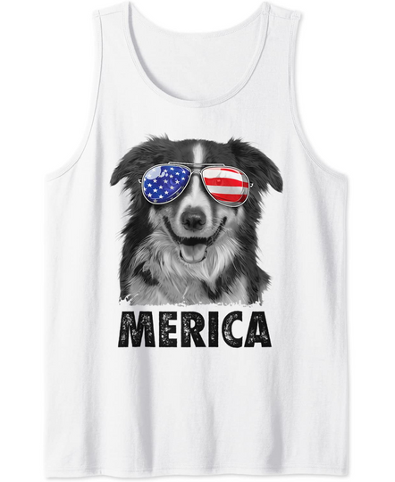Discover Border Collie 4th of July Merica American Flag Sunglasses Tank Top