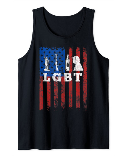 Discover Parody LGBT Funny Liberty Guns Beer American Flag Tank Top