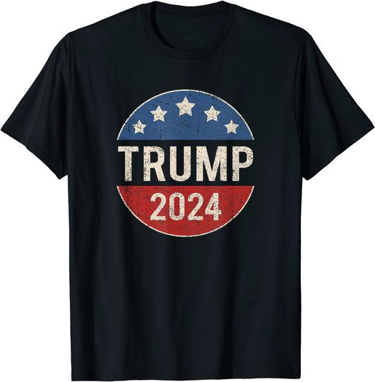 Discover Trump 2024 Retro Campaign Button Re Elect President Trump T-Shirt