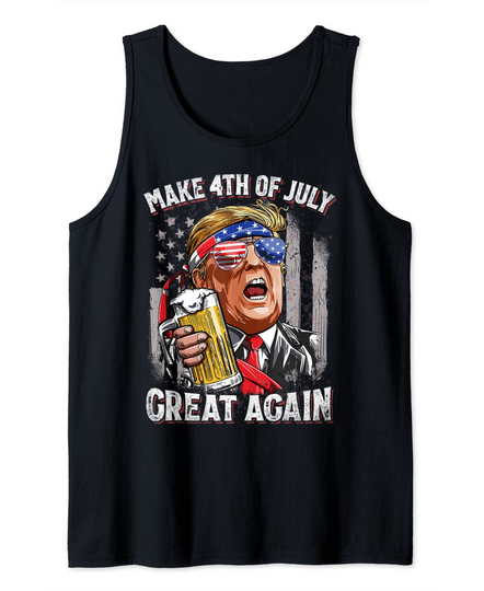 Discover Make 4th of July Great Again Funny Trump Men Drinking Beer Tank Top