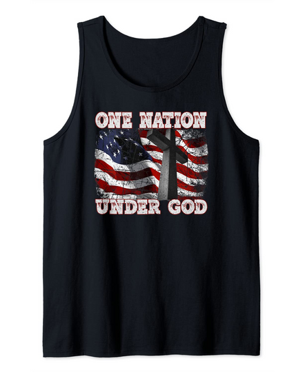Discover One Nation Under God Patriotic Christian Cross American Flag Tank Top