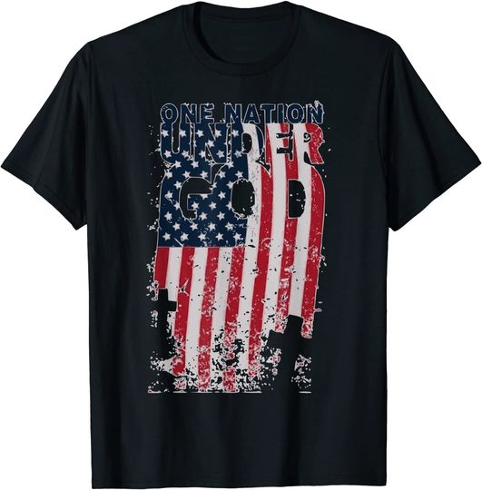 Discover ONE NATION UNDER GOD Christian Cross American Flag T-Shirt
