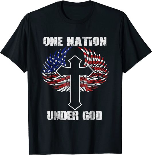 Discover Christian "One Nation Under God" Cross over USA Flag T-Shirt