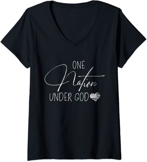 Discover Womens Cute One Nation Under God USA Script V-Neck T-Shirt