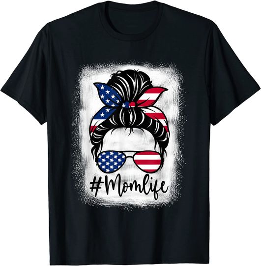 Discover American Flag Mom Life Bleached Mother's 4th Of July Funny T-Shirt