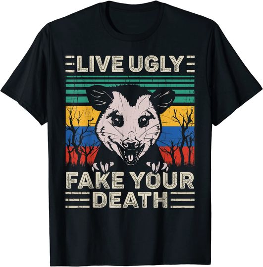 Discover Funny Live Ugly Possum Shirt Vintage Retro Fake Your Death T-Shirt