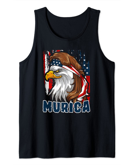 Discover MURICA | USA American Flag Eagle, Mullet & Bandana Tank Top