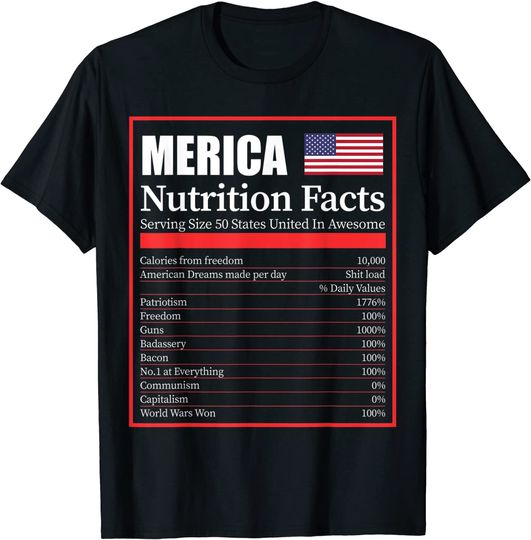 Discover Patriotic Merica Nutrition Facts America Flag T Shirt